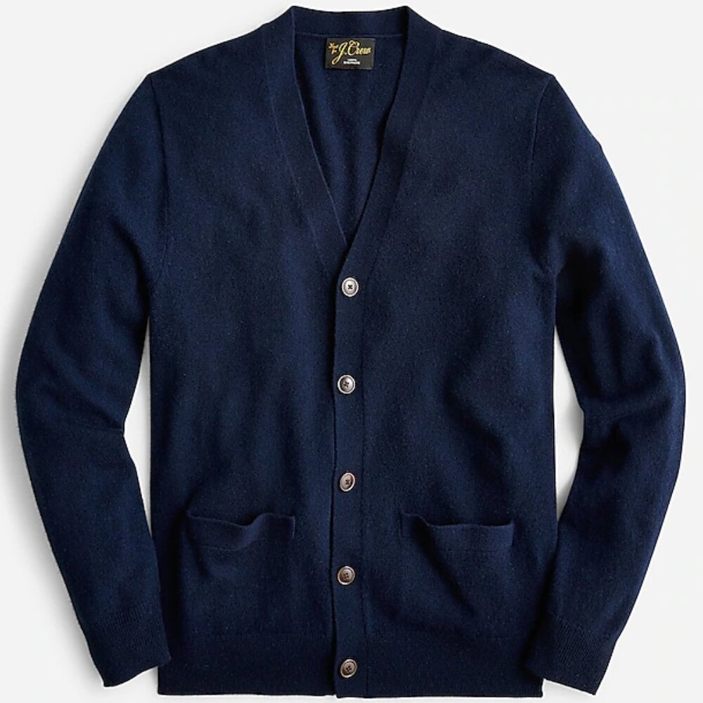 NWT J Crew 100% Cashmere V-Neck Button Up Cardigan Sweater in Navy Blue